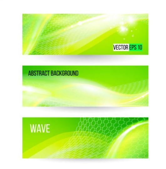 Green wave banners set vector 02