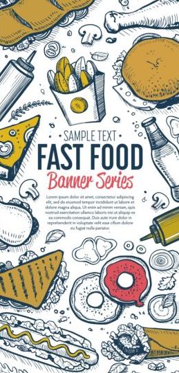 Hand drawn fast food banners vector 01