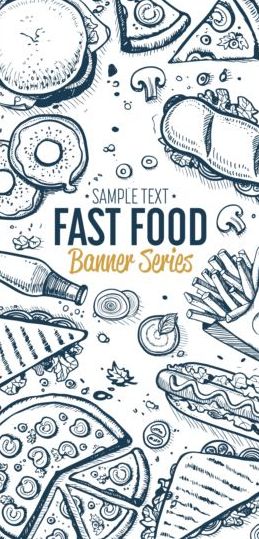 Hand drawn fast food banners vector 02