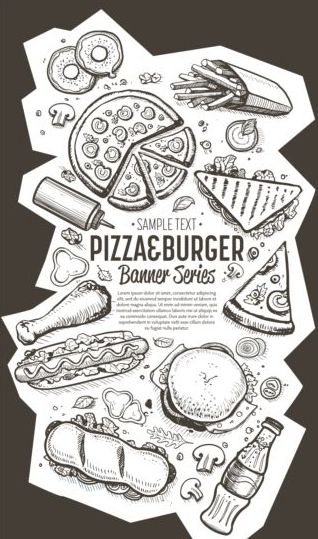 Hand drawn fast food banners vector 05