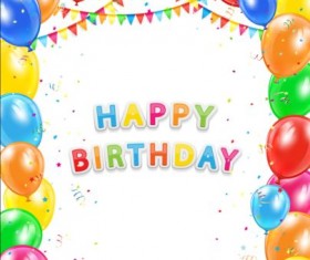 Happy Birthday balloons and pennants with white background