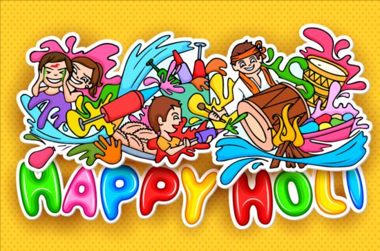 Happy holi doodle design vector
