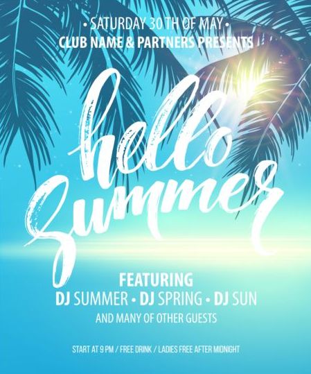 Hello summer party flyer design vector 01