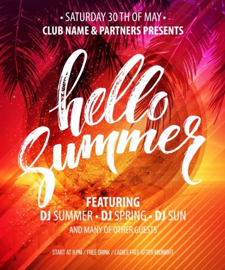 Hello summer party flyer design vector 02