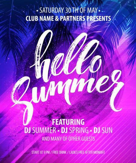 Hello summer party flyer design vector 03
