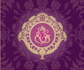 Indian style floral purple background vector 01