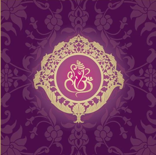 Indian style floral purple background vector 01