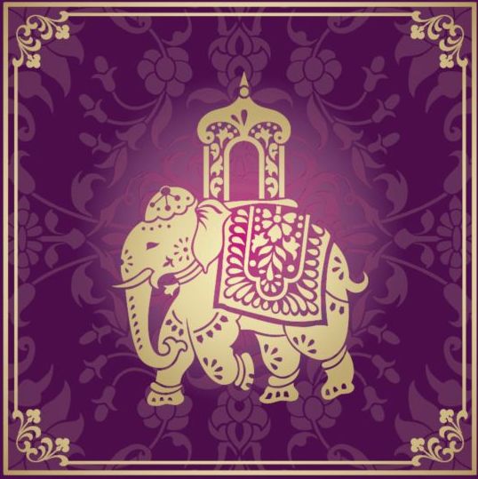 Indian style floral purple background vector 02