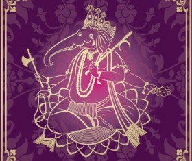 Indian style floral purple background vector 03