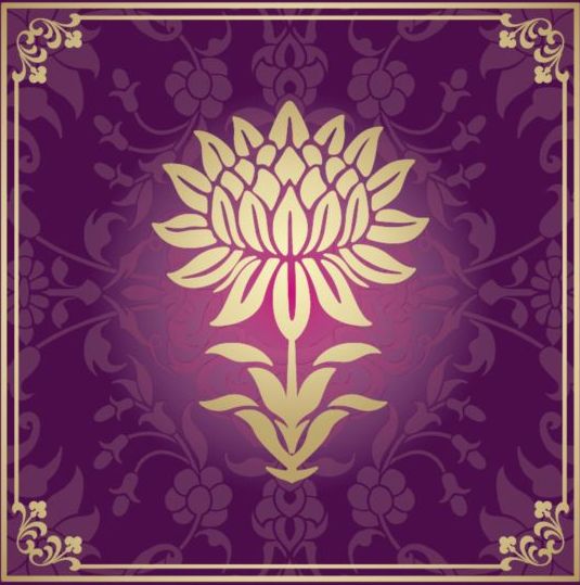 Indian style floral purple background vector 04