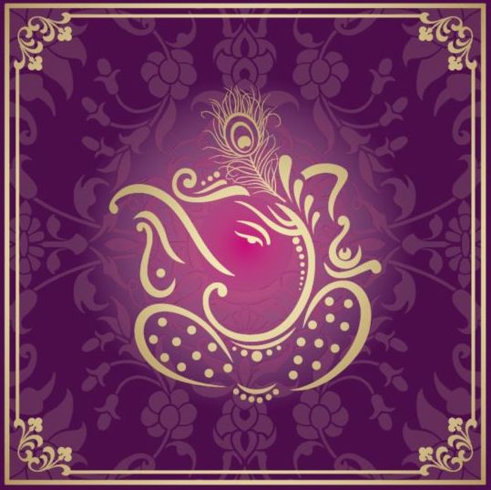 Indian style floral purple background vector 05