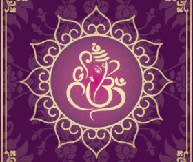 Indian style floral purple background vector 07