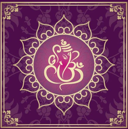 Indian style floral purple background vector 07