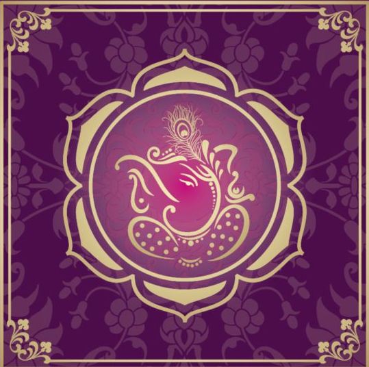 Indian style floral purple background vector 08