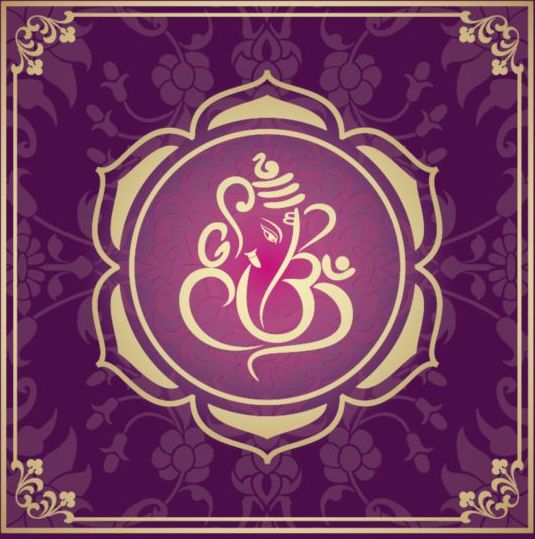 Indian style floral purple background vector 09
