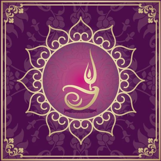 Indian style floral purple background vector 10