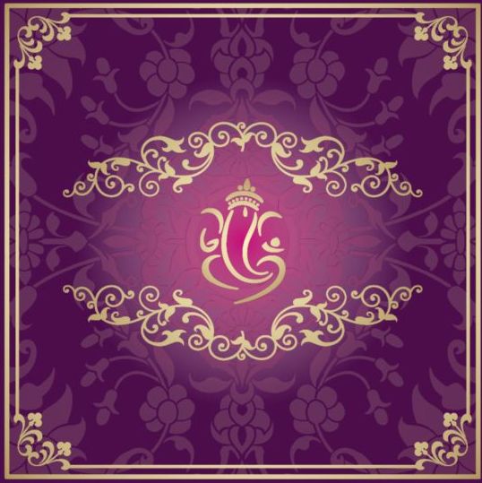 Indian style floral purple background vector 12