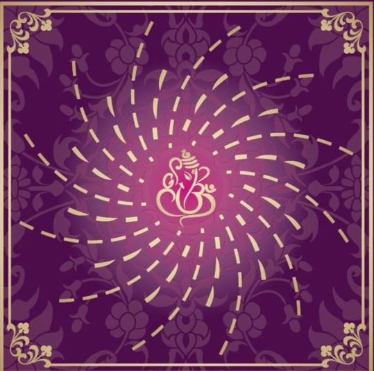 Indian style floral purple background vector 13