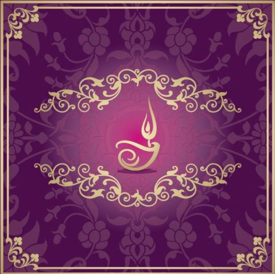 Indian style floral purple background vector 14