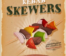 Kebab skewers vintage poster vector