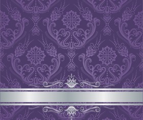Luxury purple floral damask cover with silver border vector