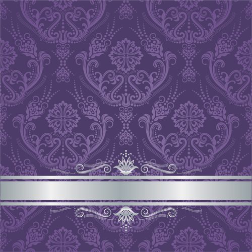 Luxury purple floral damask cover with silver border vector
