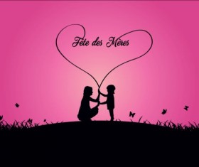 Mothers day silhouetter with elegant background vector 02
