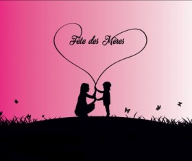 Mothers day silhouetter with elegant background vector 03