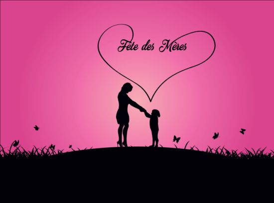 Mothers day silhouetter with elegant background vector 04