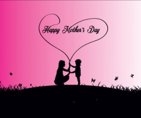Mothers day silhouetter with elegant background vector 06