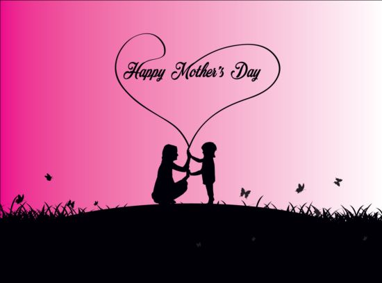 Mothers day silhouetter with elegant background vector 06