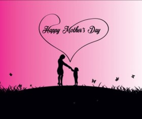 Mothers day silhouetter with elegant background vector 07