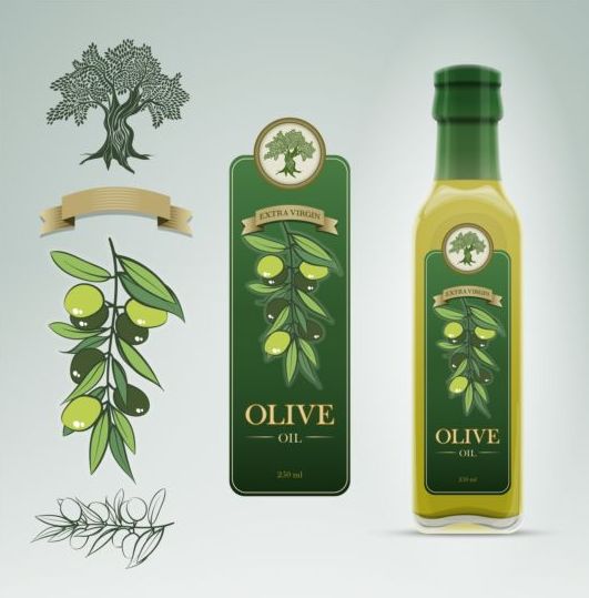 Olive oil bottle with stickers illustration vector
