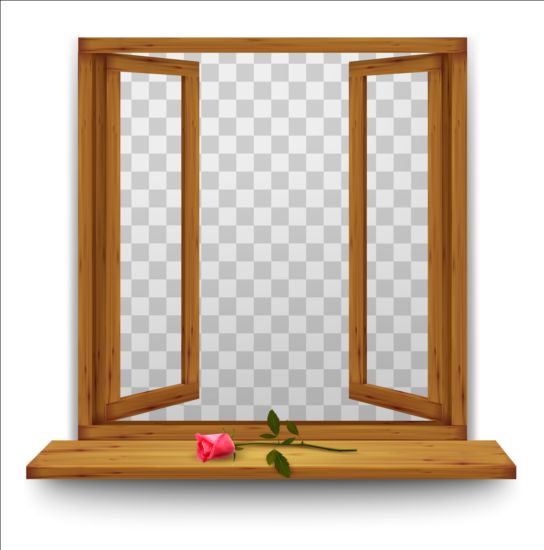 Open window with red rose and transparent background free download