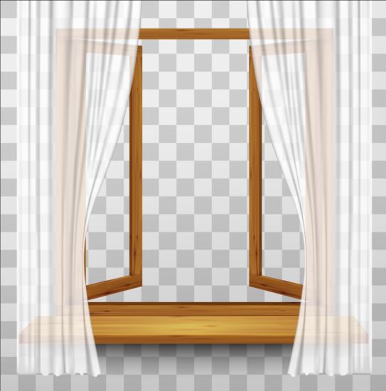 Open window with transparent curtain background vector