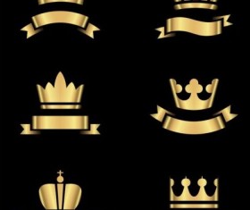 Ornaments gold crown with ribbon vector 01