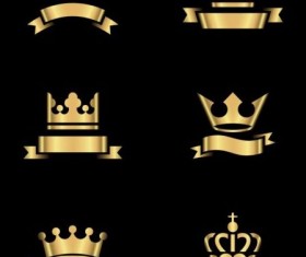 Ornaments gold crown with ribbon vector 02