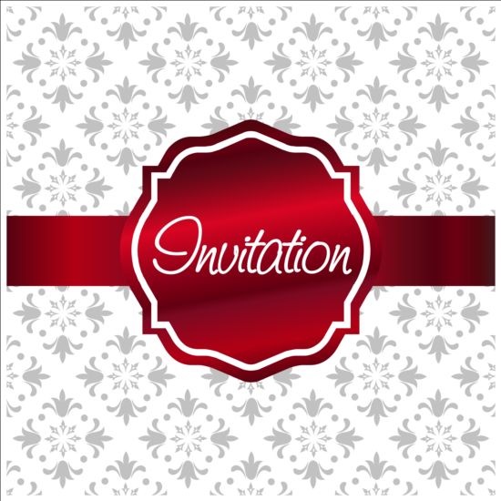 Ornate invitation background red with white vector 01