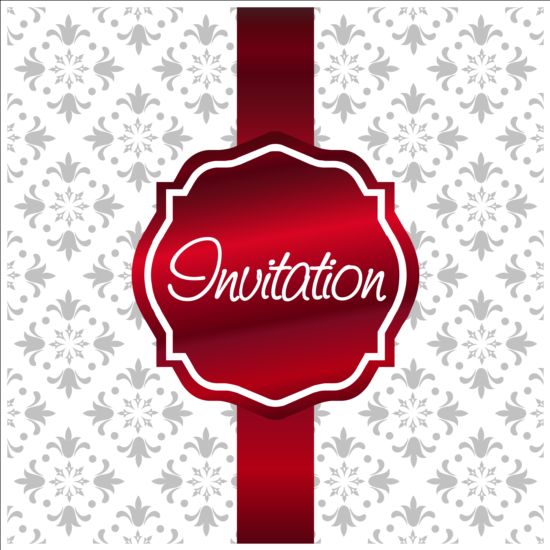 Ornate invitation background red with white vector 02