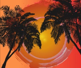 Palm trees background with summer sun vector