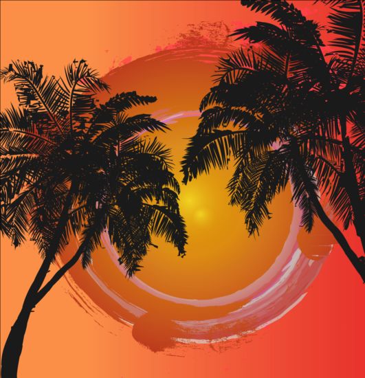 Palm trees background with summer sun vector