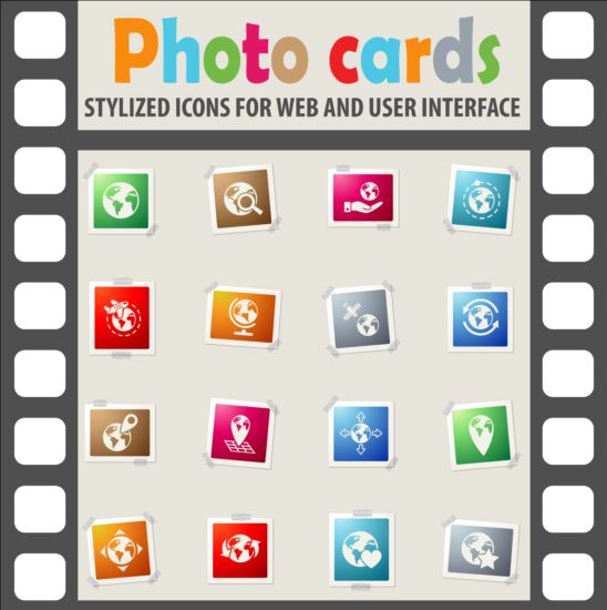 Photo cards with photo iocns vector set 02