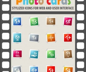 Photo cards with photo iocns vector set 03