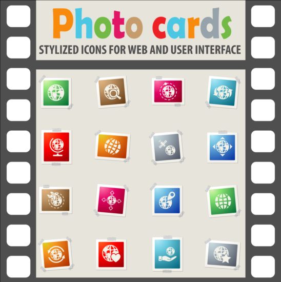 Photo cards with photo iocns vector set 04