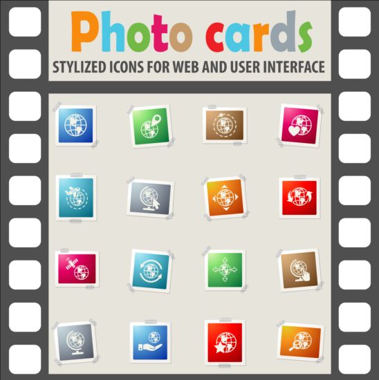 Photo cards with photo iocns vector set 05