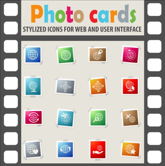Photo cards with photo iocns vector set 07