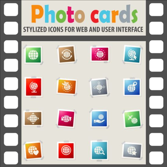 Photo cards with photo iocns vector set 08