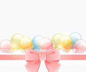 Pink bow with birthday card and colored balloon vector