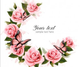 Beautiful pink flowers vector background set 01 free download