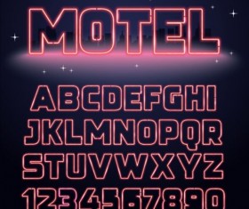 Purple neon alphabet with numbers vector